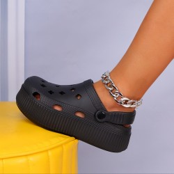 Women's Solid Color Pillow Clogs, Slip On Soft Sole Casual Summer Closed Toe Slides, Platform Non-slip Beach Slides