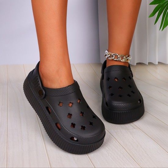 Women's Solid Color Pillow Clogs, Slip On Soft Sole Casual Summer Closed Toe Slides, Platform Non-slip Beach Slides