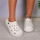 Women's Solid Color Pillow Clogs, Slip On Soft Sole Casual Summer Closed Toe Slides, Platform Non-slip Beach Slides