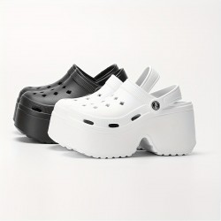 Women's Solid Color Clogs, Casual Hollow Out Design Garden Shoes, Comfortable Slip On Shoes