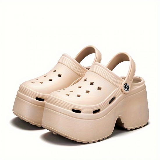 Women's Solid Color Clogs, Casual Hollow Out Design Garden Shoes, Comfortable Slip On Shoes