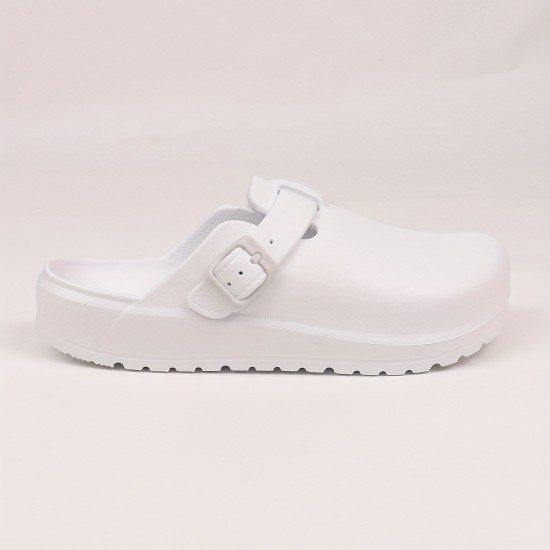 Women's Solid Color Clogs, Slip On Round Toe Buckle Decor Non-slip Soft Sole EVA Slides, Summer Casual Beach Shoes