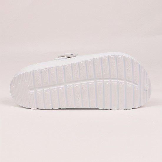 Women's Solid Color Clogs, Slip On Round Toe Buckle Decor Non-slip Soft Sole EVA Slides, Summer Casual Beach Shoes