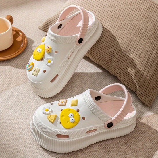 Women's Cute Cartoon Platform Clogs, Trendy Hollow Out EVA Slide Shoes, Indoor & Outdoor Beach Garden Sandals