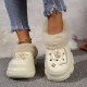 Women's Rhinestone & Chaine Decor Clogs, Closed Toe Soft Sole Platform Warm Lined Shoes, Winter Non-slip Plush Shoes