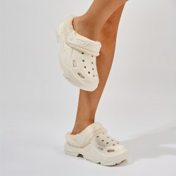 Women's Hollow Out Design Platform Clogs, Casual Slip On Plush Lined Garden Shoes, Women's Comfortable Shoes