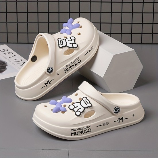 Women's Kawaii Bear Decor Clogs, Lightweight Closed Toe Slip On Shoes, Women's Breathable Shoes