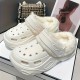 Solid Color Fluffy Detachable Clogs, Soft Sole Platform Thermal Lined EVA Shoes, Non-slip Closed Toe Plush Warm Slippers
