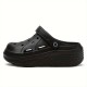Women's Solid Color Platform Clogs, Casual Hollow Out Design Garden Shoes, Comfortable Slip On Shoes