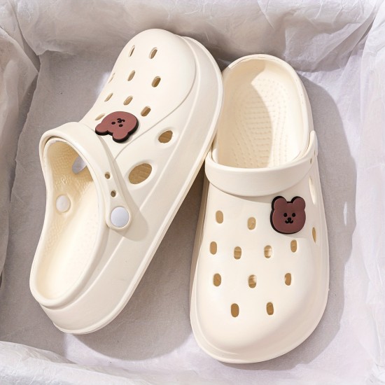 Cute Cartoon Decor Clogs, Slip On Soft Sole Platform Non-slip Slides, Casual Summer EVA Beach Shoes