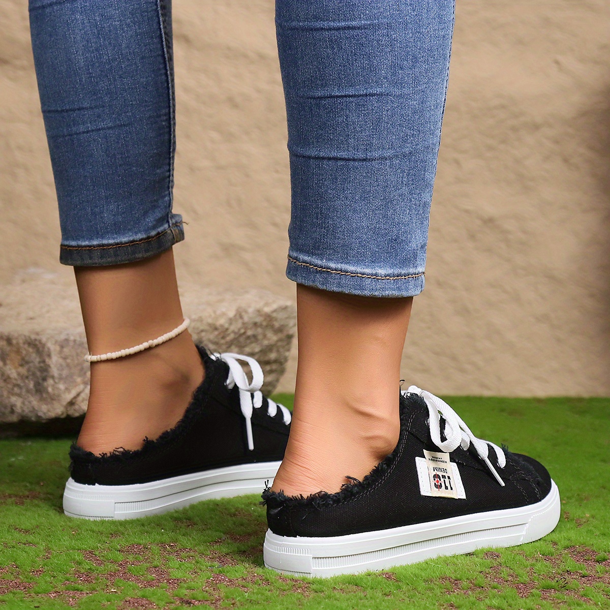 womens simple canvas shoes casual lace up mule sneakers lightweight comfortable shoes details 1