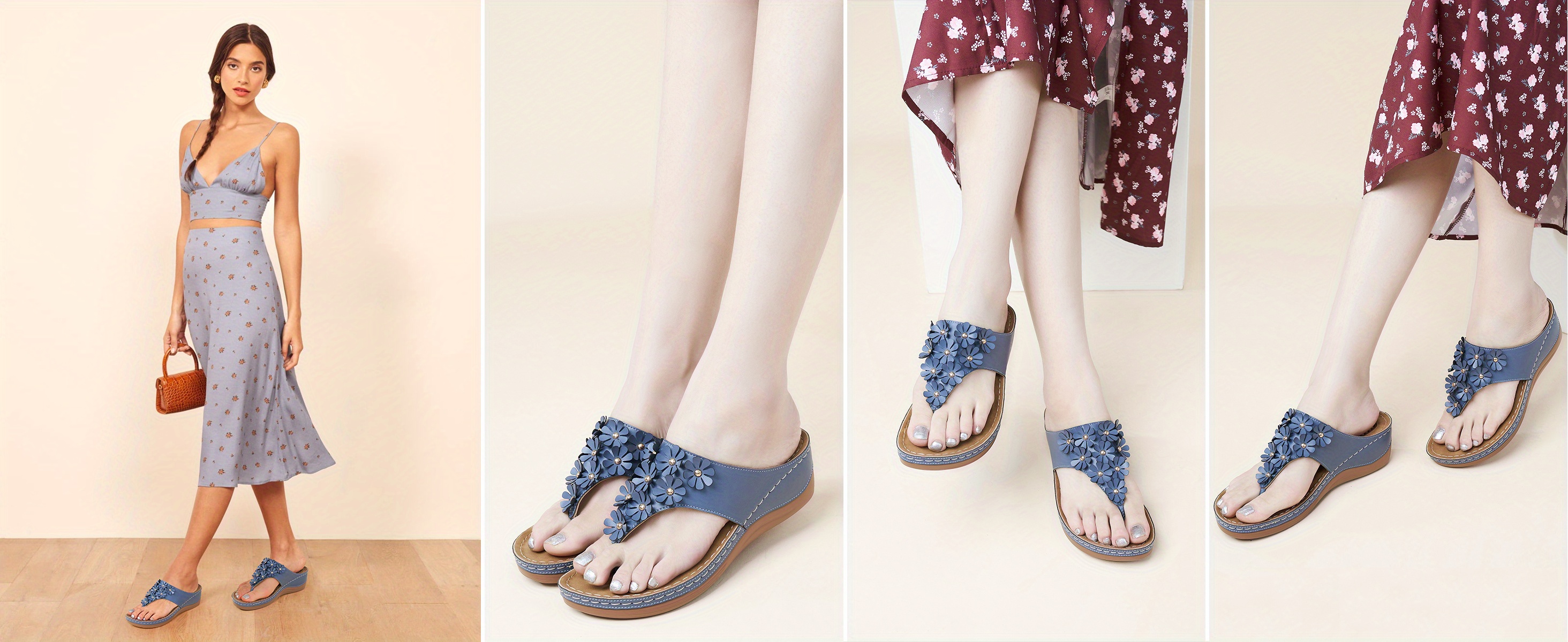 womens flower decor flip flops casual soft sole massage slide sandals with arch supports outdoor non slip sandals details 3