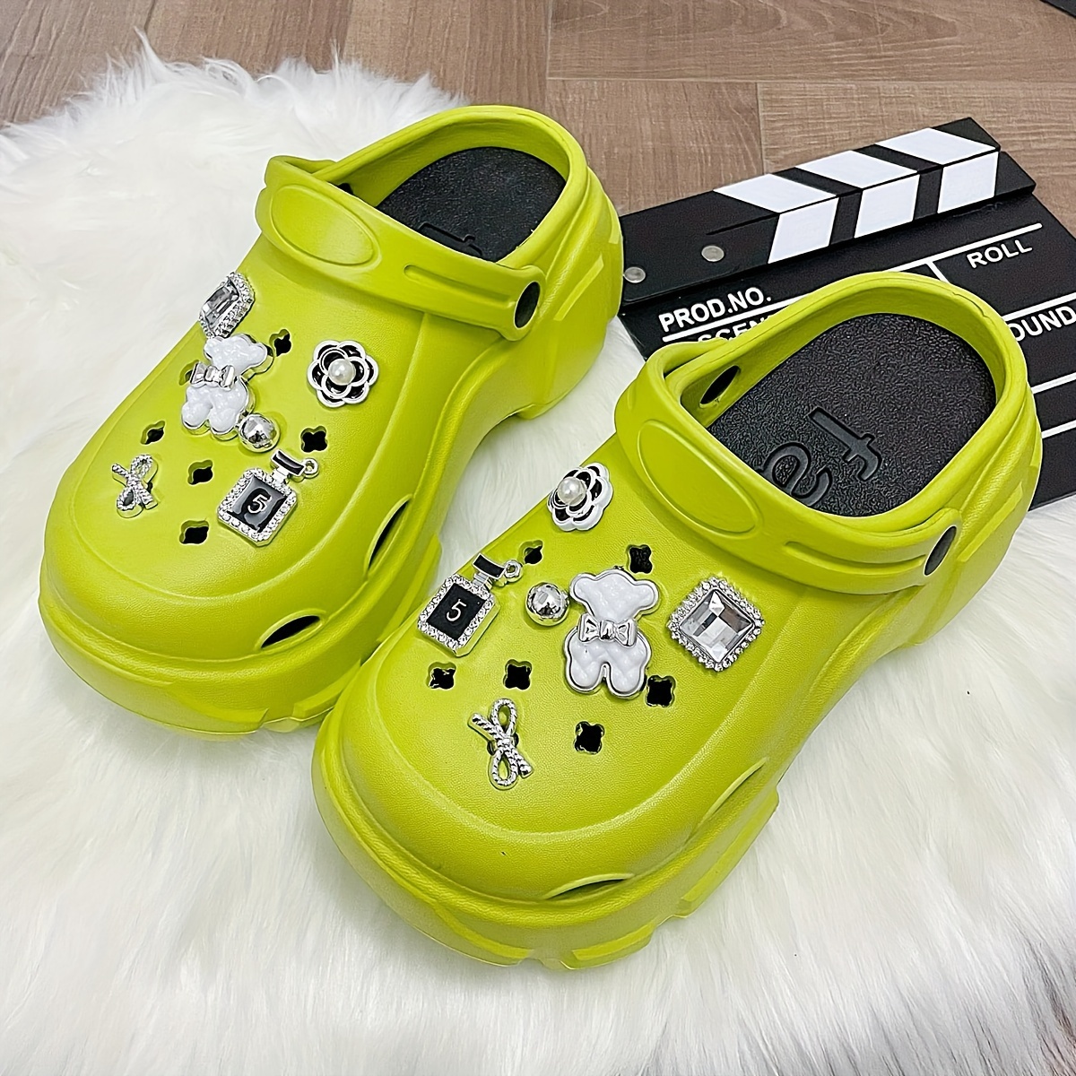 womens rhinestone decor clogs casual hollow out design garden shoes comfortable slip on shoes details 4