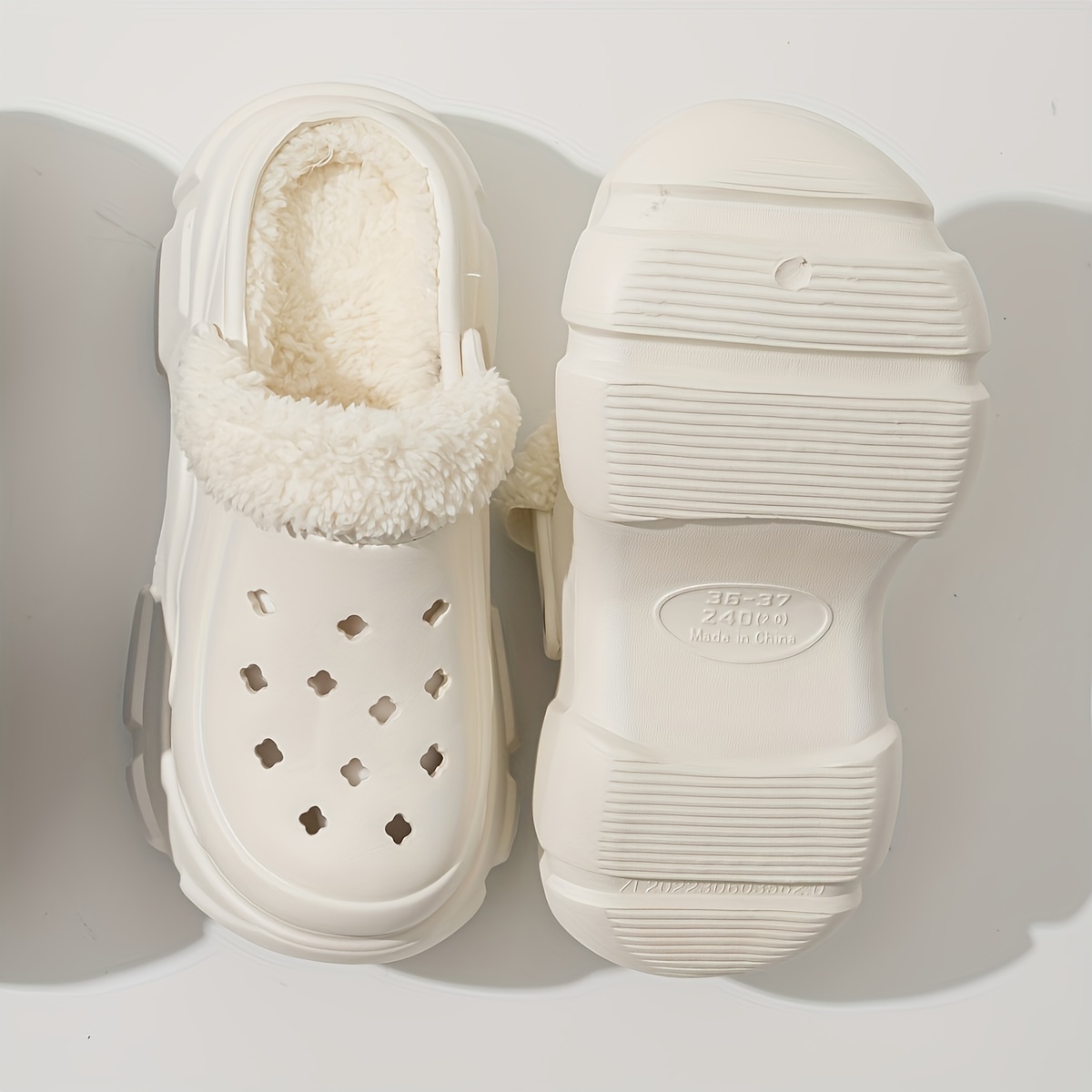 solid color thermal lined clogs slip on soft sole platform non slip fuzzy shoes winter plush closed toe shoes details 0