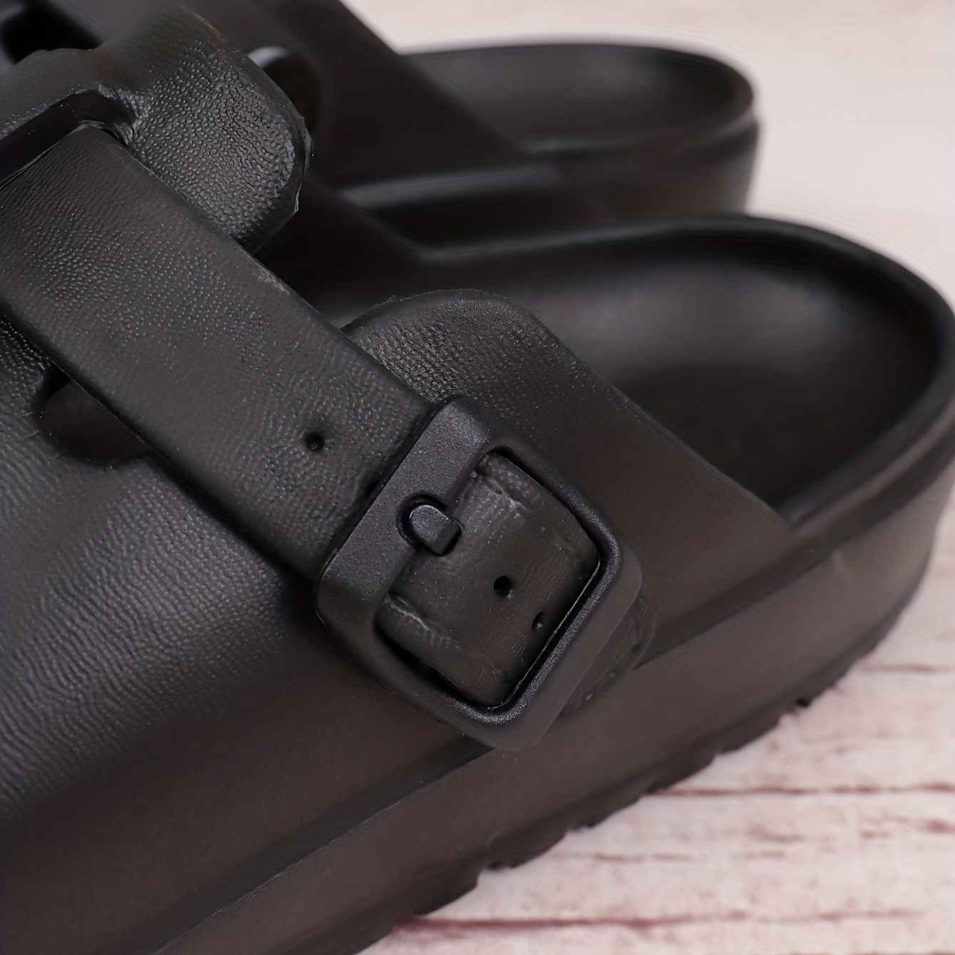 womens solid color clogs slip on round toe buckle decor non slip soft sole eva slides summer casual beach shoes details 5