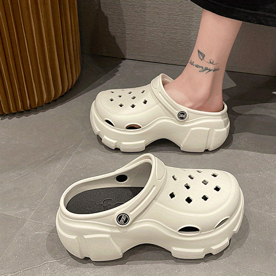 womens platform chunky clogs height increasing solid color non slip slide shoes outdoor beach sandals details 2