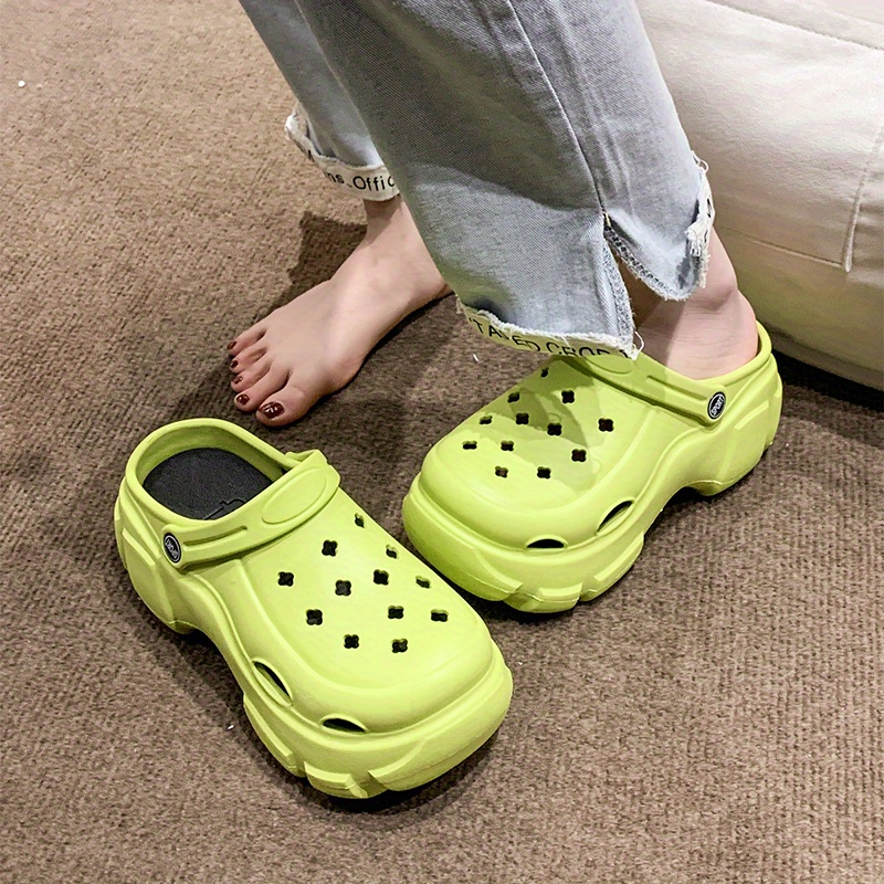 womens platform chunky clogs height increasing solid color non slip slide shoes outdoor beach sandals details 3