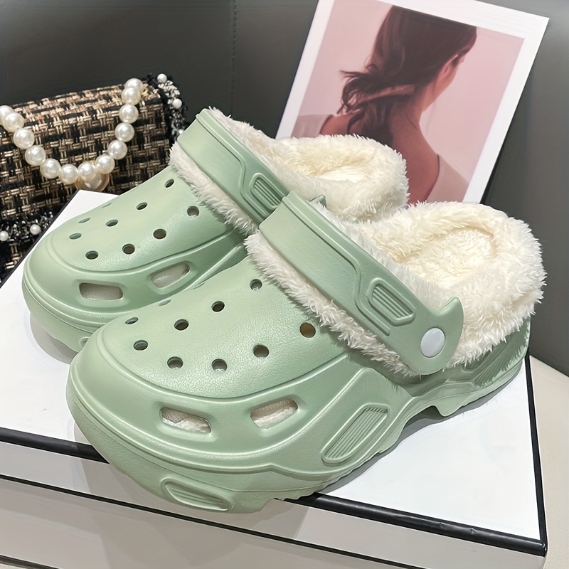 solid color warm home slippers slip on fuzzy thermal lined platform non slip shoes winter eva plush cozy shoes details 8