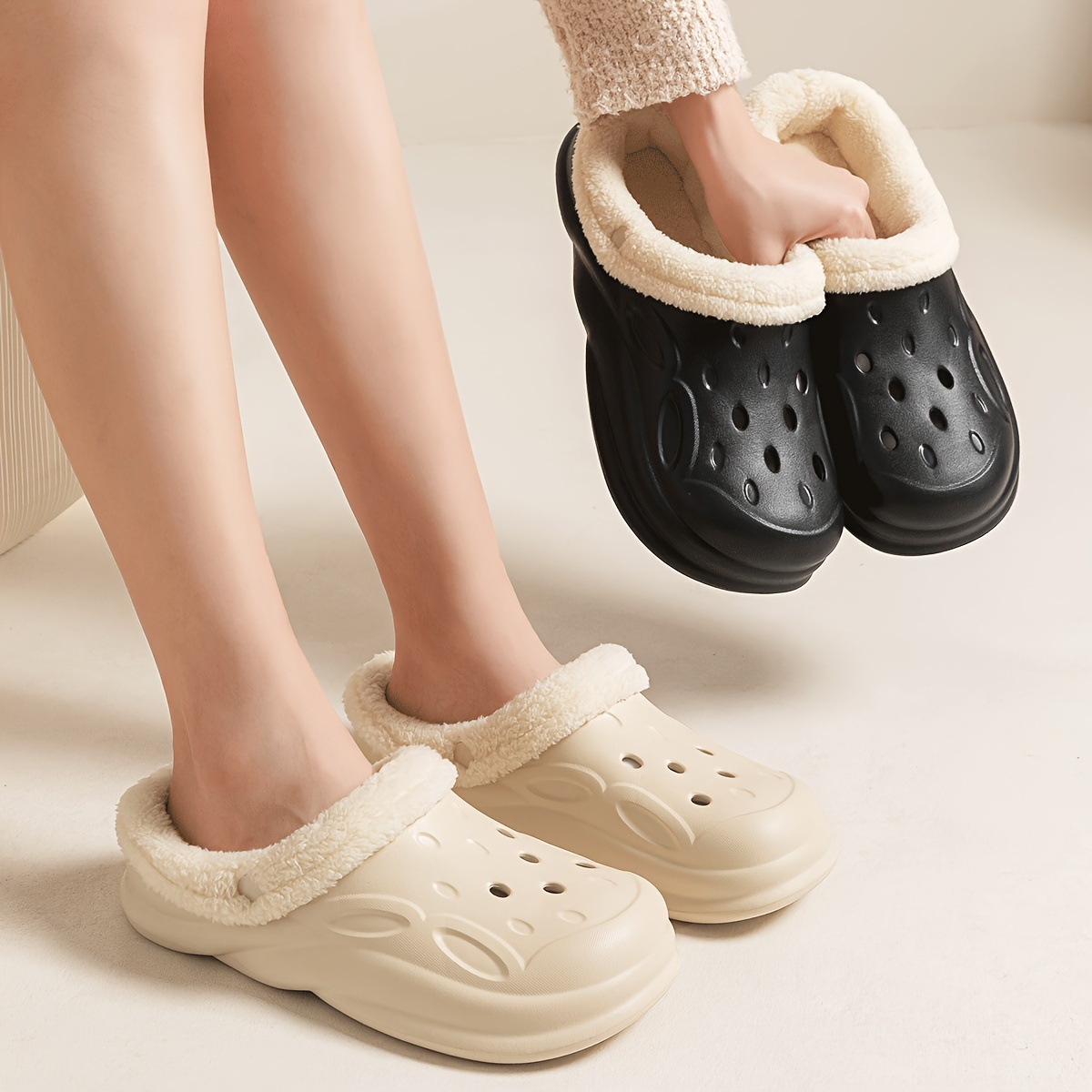 solid color warm lined clogs slip on soft sole platform closed toe plush shoes winter non slip fuzzy shoes details 2