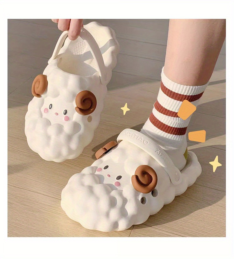 womens kawaii lamb design mules casual slip on soft sole shoes lightweight summer shoes details 1