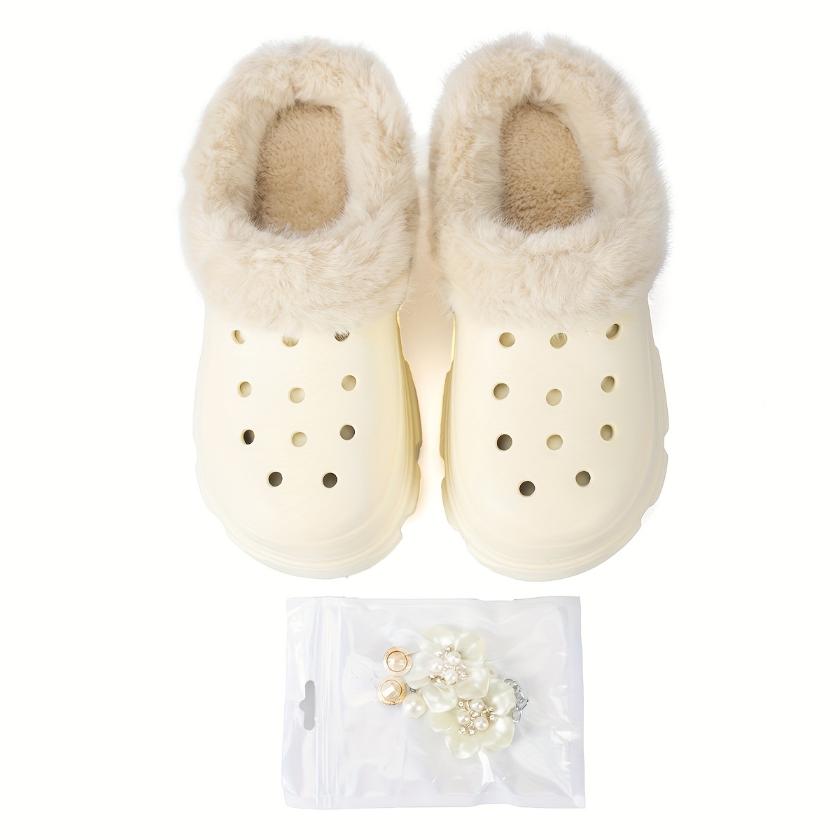 womens rhinestone chaine decor clogs closed toe soft sole platform warm lined shoes winter non slip plush shoes details 8