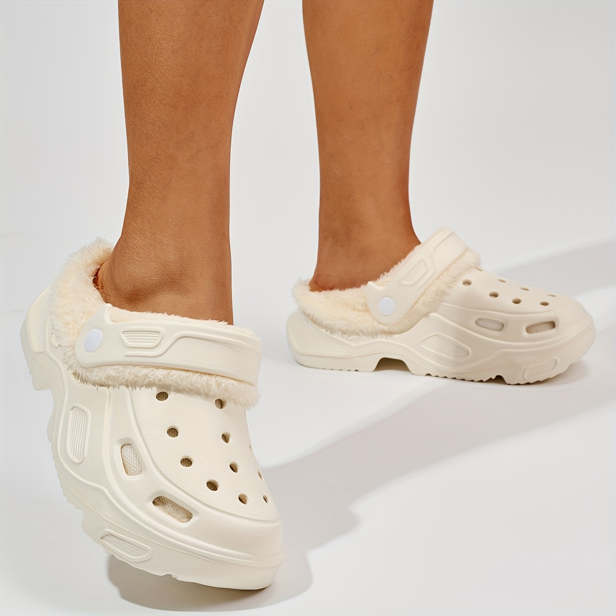 womens hollow out design platform clogs casual slip on plush lined garden shoes womens comfortable shoes details 0