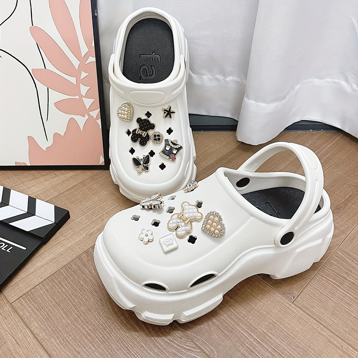 Women s Cute Bear Decor Platform Clogs, Casual Hollow Out Design Garden Shoes, Comfortable Slip On Shoes details 0