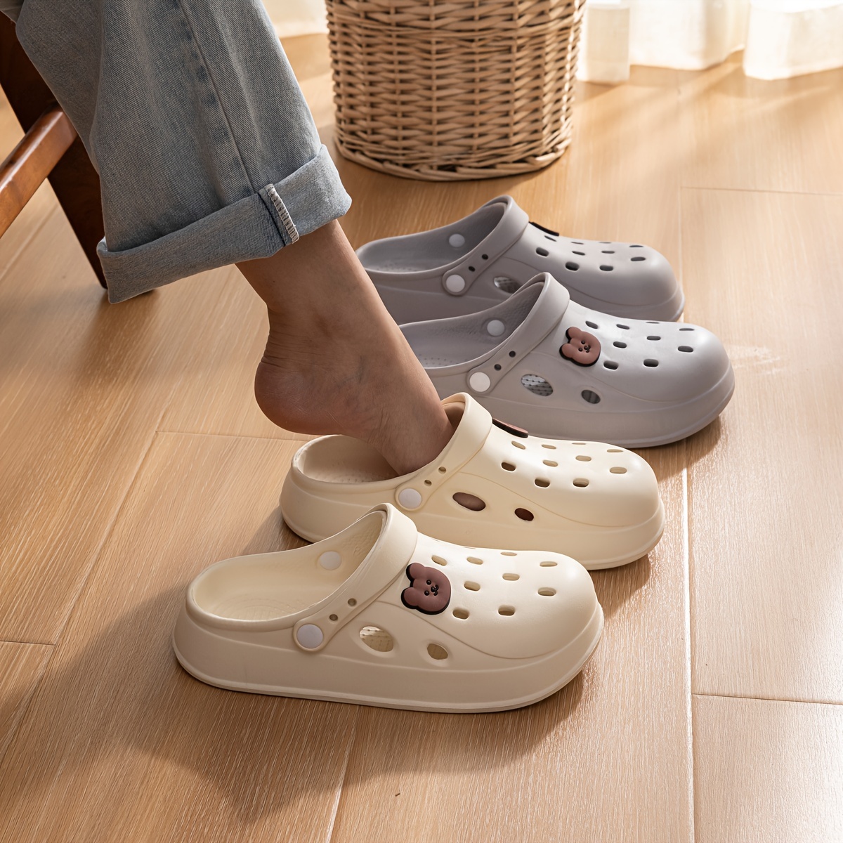 cute cartoon decor clogs slip on soft sole platform non slip slides casual summer eva beach shoes details 1